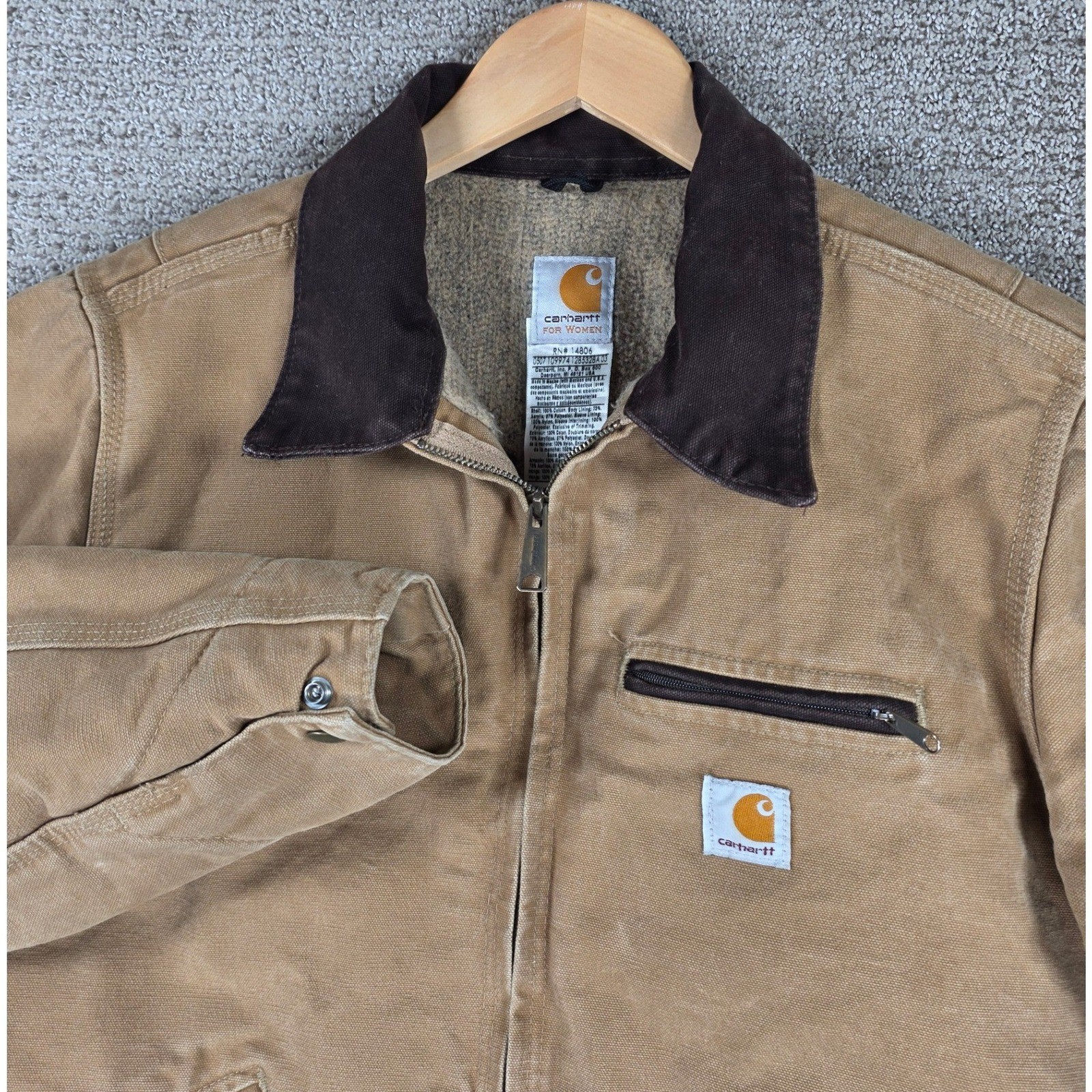 Carhartt WJ097 CML Detroit Jacket Camel Tan Blanket Lined Canvas Womens Medium