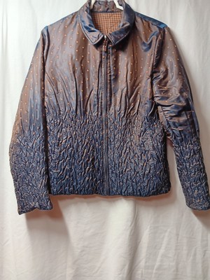 UBU Gold/Blue Polka Dot/Houndstooth Crinkled Reversible  Jacket Women's Size Med