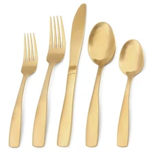 Matte Gold Silverware Set, 20-Piece Stainless Steel Flatware Set, Kitchen Ute...