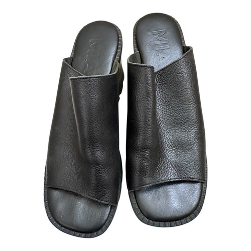 MIA Y2K Chunky Mules Open Toe Sandals Size 9.5 Black Leather - Picture 2 of 12