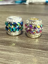 European Large Hole Metal Spacer Beads With Stones 9 Pieces. S8