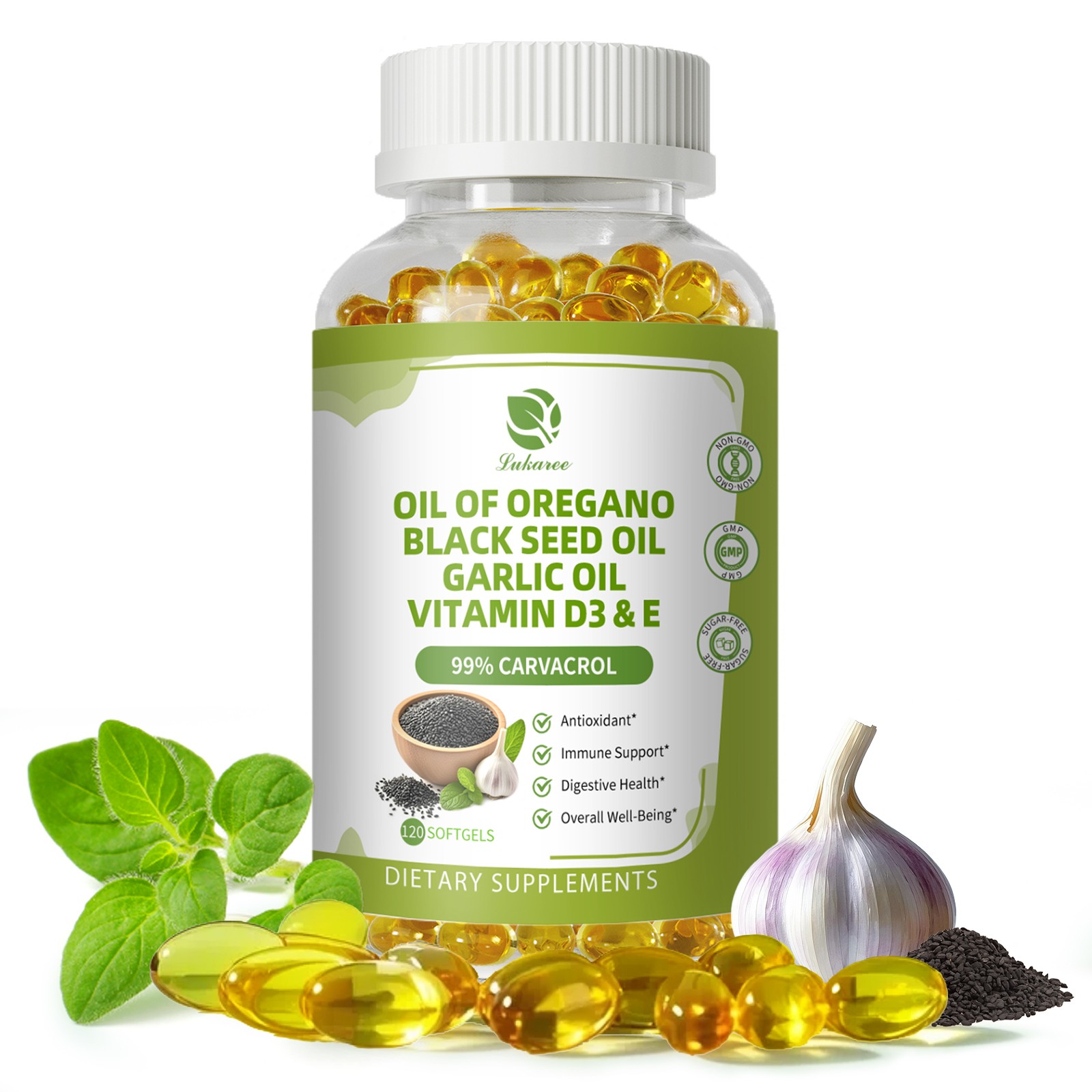 Capsules With Black Seed Oil, Garlic Oil High Concentrated Carvacrol