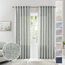 Grey Green Linen Curtains, 96 Inches Long, 2 Panels - Natural Linen Blended Farm