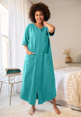 Dreams & Co. Plus Size Petite Long French Terry Zip-Front Robe