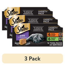 3 pack Sheba Perfect Portions Variety Pack Wet Cat Food Pate, 2.6 oz Twin-Pack