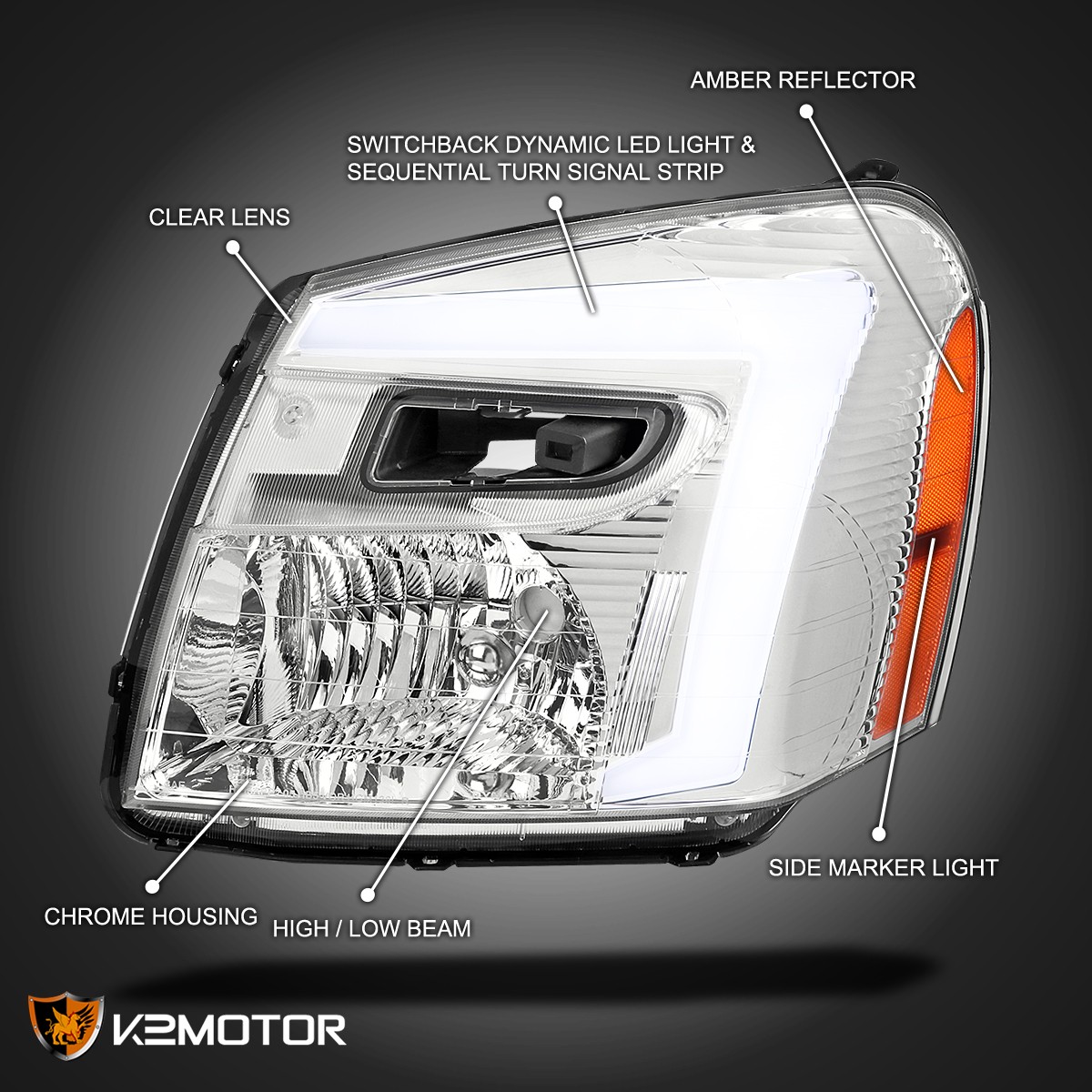 Fits 2005-2009 Chevy Equinox Headlights Sequential LED Turn Signal