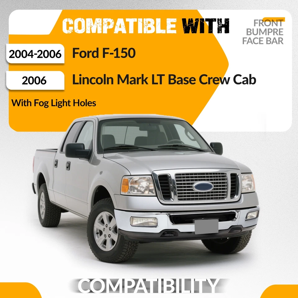 Front Bumper Face Bar For 2004-2006 Ford F-150 Lincoln Mark LT W/Fog Light Holes Foto 2 de 4