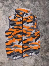 L.L.Bean Fleece Vest Kids 8 Orange Camouflage Hunting Safety Mock Neck Full Zip