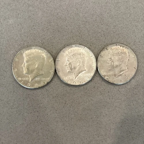 3 Kennedy Half Dollar Silver Lot - 1966, 1968, 1969 - 40% Silver - Fine/VF