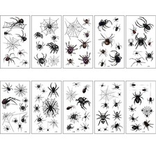10 Sheets Waterproof Temporary Tattoo Body Sticker Spider Fake Halloween Tattoo