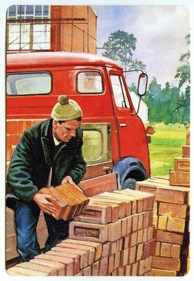 Marienkäfer Bücher Papa Witze Postkarte - Maurer lädt seinen LKW mit Ziegeln