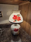 Vintage Gone with the Wind Glass Hurricane Lamp Milk Glass Pink Red Flowers