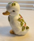 Fenton Milk Glass Sitting Duck w/Christmas Holly Berries by Louise Piper 12-7-82