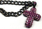 Vintage Chicos Antique Gold  Chunky Chain Pink Rhinestone Cross Pendant Necklace — photo 3