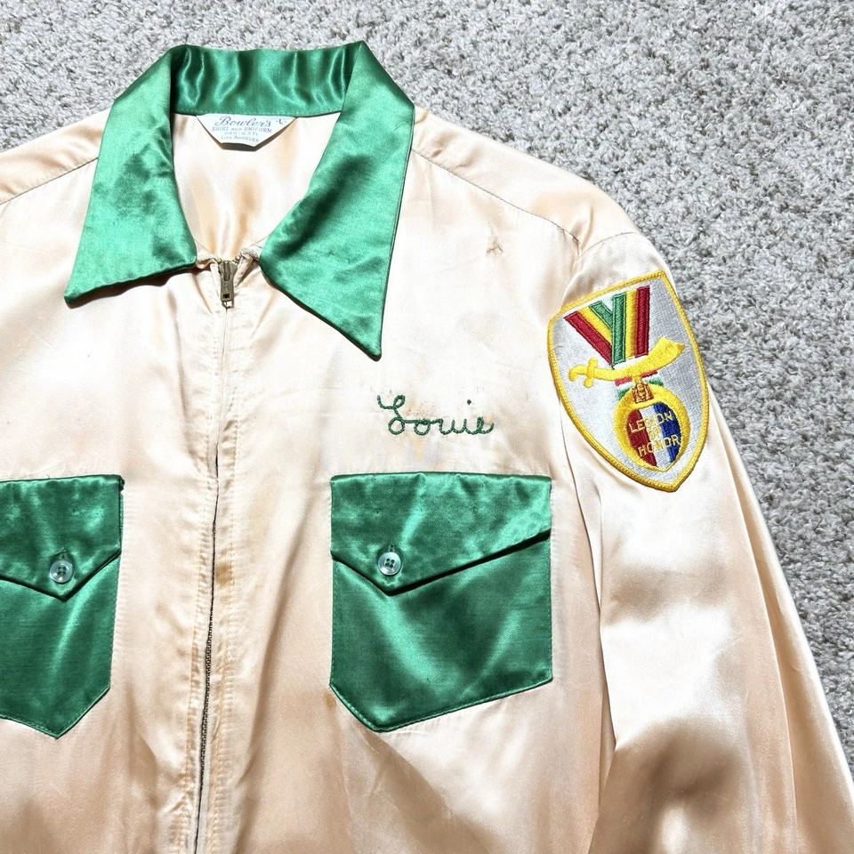 Chaqueta Bowlers de Recuerdo De Colección Santuario del Desierto Club Puntada de Cadena Grande Años 70 Satén Foto 4 de 4