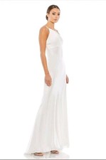 NWT Ieena Mac Duggal 55385 White One Shoulder Double Strap Satin Gown Dress Sz 0