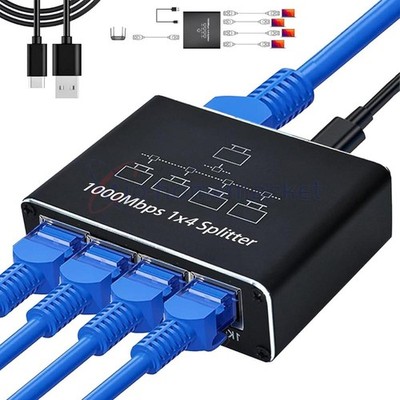 RJ45 Gigabit Ethernet Splitter 1000Mbps LAN Network Internet 1 to 4 Out Adapter