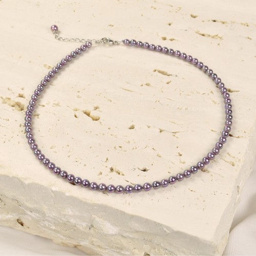 Purple Pearl Necklace Sterling Silver Certified Synthetic Pearls Sustainable - Picture 2 of 7