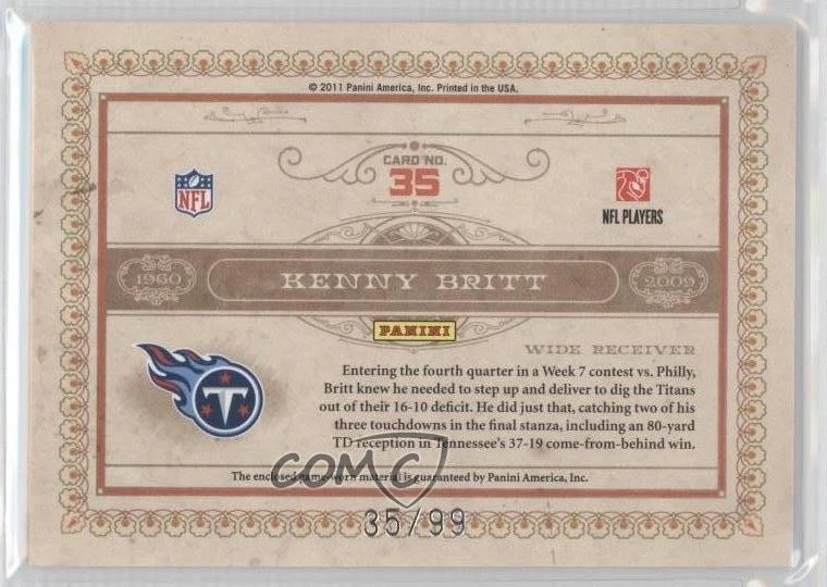 2011 Panini Gold Standard Golden Anniversary Materials /99 Kenny Britt #35 - Image 2 of 2