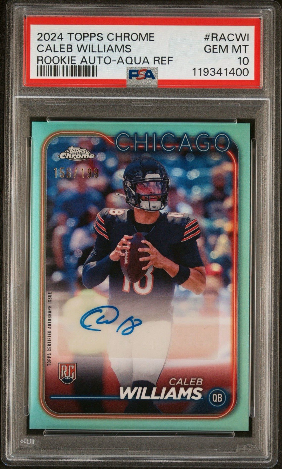 2024 Topps Chrome Caleb Williams Aqua Rookie Auto Variations  /199 PSA 10