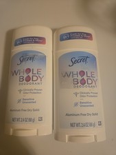 New 2 Secret Whole Body Deodorant Aluminum Free Sensitive Unscented 2.4 Oz