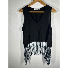 Karen Kane Tank Top Womens L Black Tie Dye V-Neck Sharkbite Hem 2K28259 Viscose