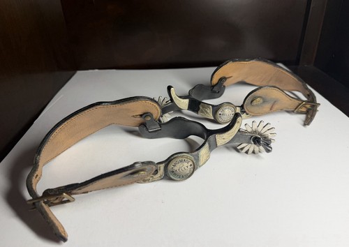 Kelly Silver Star Riding Cowboy Spurs leather straps Western decor rodeo Vtg
