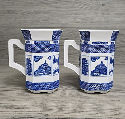 Johnson Brothers Willow Blue Collectables Embossed Octagonal Mugs - 2 Piece Set