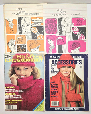 4 Vintage Knitting and Crochet Booklets Boye Student Manual Mon Tricot McCalls