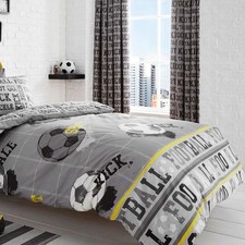 Bedlam Football Print Pencil Pleat Lined Curtains Grey 66x72 Inch Kids Room Home