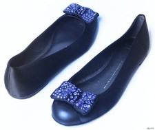 Giuseppe ZANOTTI black satin blue JEWELED BOW flats shoes - super cute new 550