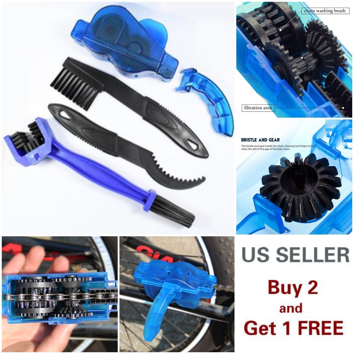 4PCS Bicycle Chain Cleaner Bike Wash Tool Cycling Scrubber