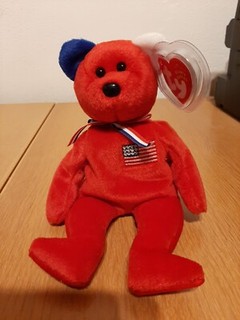 Ty Beanie Babies America The Red Cross Teddy Bear Blue Ear on Left Side