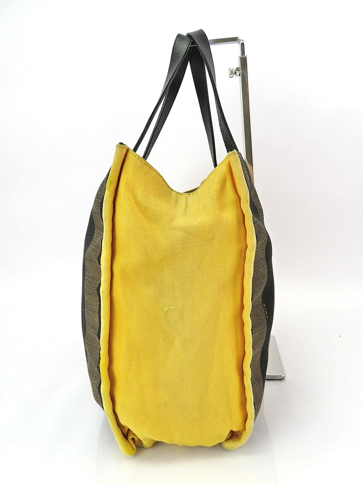 Auth FENDI Brown & Black Zucca Striped and Yellow Canvas Tote Bag Purse #60407 - Image 4 of 4
