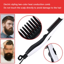 Beard Hair Straightener Fast Heated Comb Flat Curling Iron Quick Hot Brush US