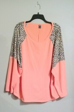 SHEIN CURVE Peach With Leopard Print Shoulders Long  Sleeve Plus Size 4XL Top