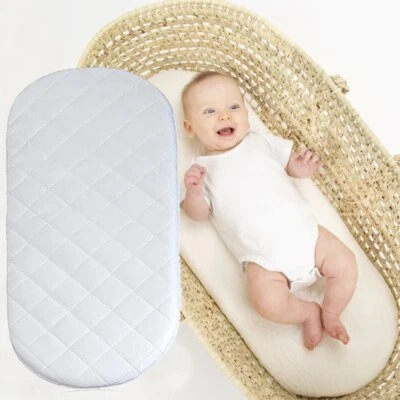 BRILLARS LTD QUILTED SOFT BABY MOSES BASKET / PRAM OVAL SHAPED MATTRESS 75 x 28 x 4 cm
