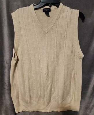 Mens Dockers Sleeveless Beige Cable Knit Sweater Vest Size