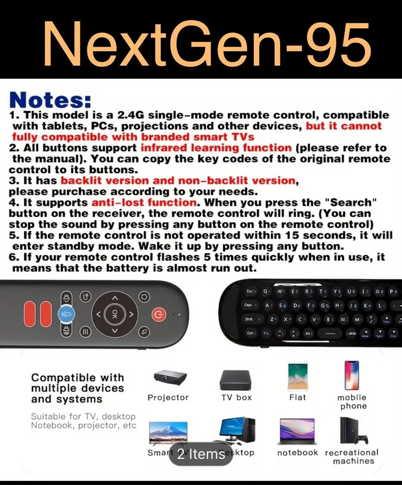 Wireless 2.4G Air Mouse Remote Control with Mini Keyboard for smart tv,projector - Image 4 of 4