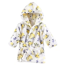 Luvable Friends Baby Girl Plush Bathrobe, Yellow Floral, 0-9M