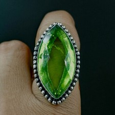 Natural Peridot Marquise Gemstone 925 Sterling Silver Proposal Women's Ring