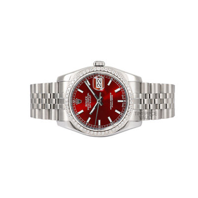 ROLEX MENS DATEJUST 116234 S/STEEL 36MM WATCH RED STICK DIAL 18K
