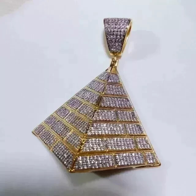 Unveiling The Secrets: Ancient Egyptian Pyramid Construction And Mysteries Revealed 5 2.80Ct Round Cut Real Moissanite Pyramid Charm Pendant 14K Yellow Gold Plated