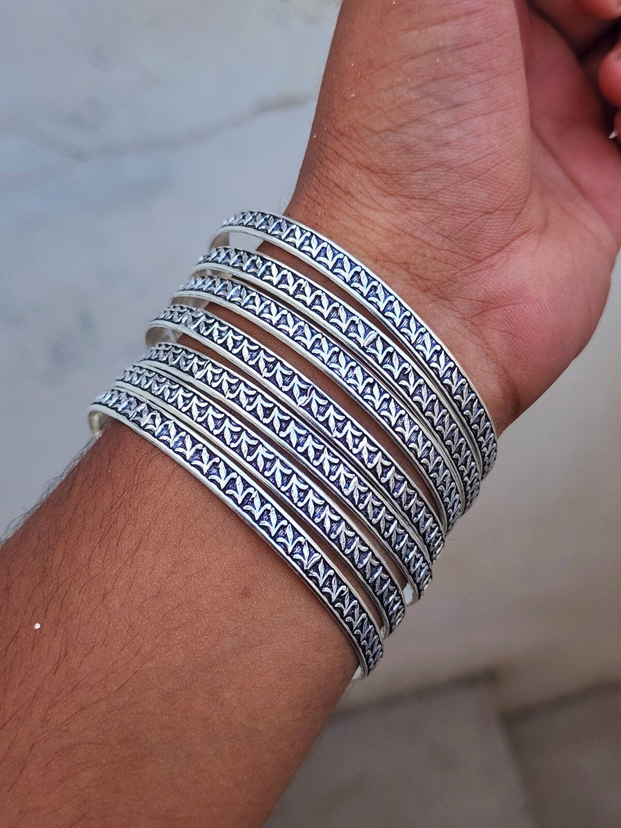 Designer Set Of 7 Silver Bangles Solid 925 Sterling Silver