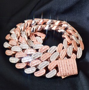 Authentic 21MM 5AAA+ CZ Baguette Ice Out Hop Hip Miami Cuban Chain 14k Gold Plated