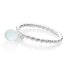 Sterling Silver Beaded Ring Decorated with a Faceted Aqua Chalcedony Charm