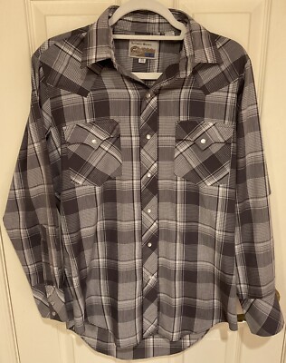 Vintage ATB Authentic Gray Western Men s 15 1/2-32-33 Pearl Button Snap Shirt
