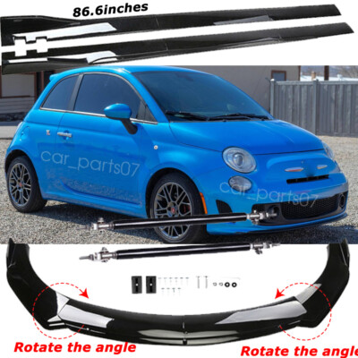 For Fiat 500 Abarth Side Skirt Black Front Bumper Lip Spoiler Splitter Strut Rod
