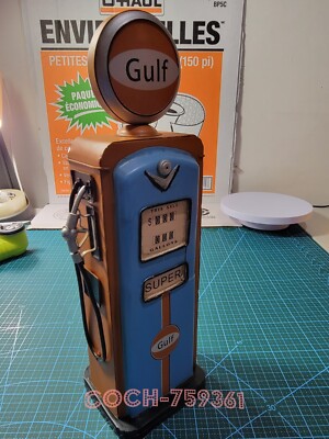 Handmade Tin Vintage Gulf Super Gas Pump Model Metal Gasoline