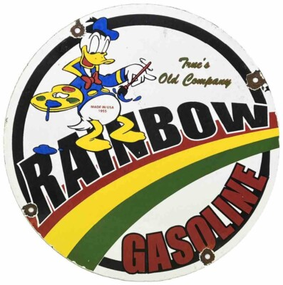 #ad VINTAGE RAINBOW GASOLINE PORCELAIN SIGN DONALD DUCK GAS STATION PUMP MOTOR OIL $102.37